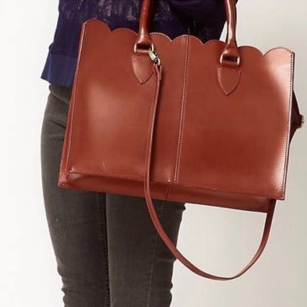 ASOS Scalloped Edge Brown Leather Shopper Bag